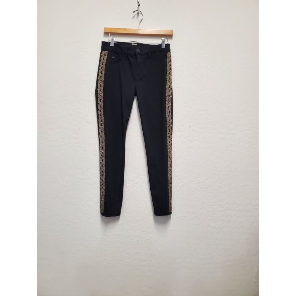 Hudson Black Beaded Embellished Luna Super Skinny Crop Size 27